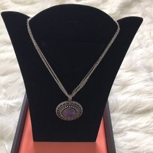 Premier Designs Double sided pendant with 4 Strand silver necklace